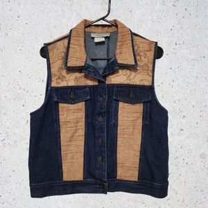 Stonebridge Petites Western Blue Denim Vest Brown Details Size L